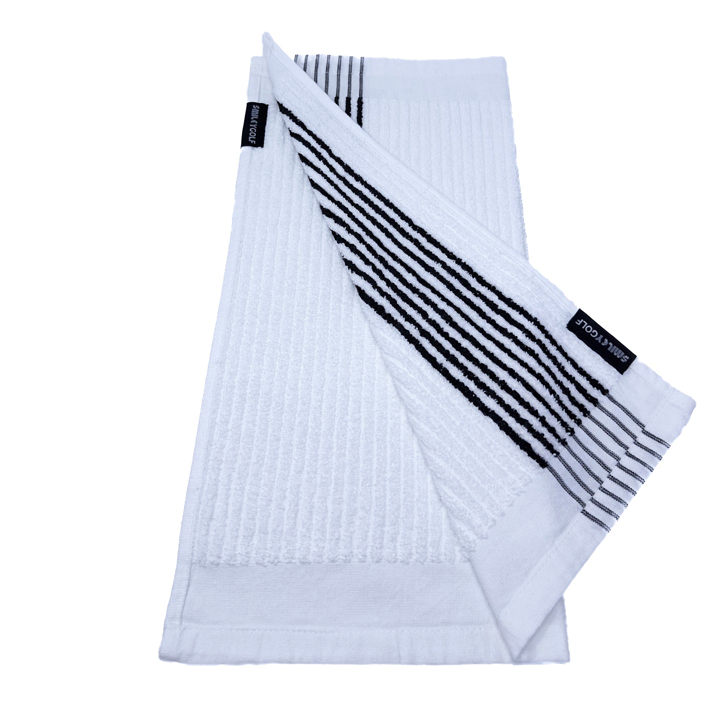 PLAYERS COTTON TERRY SQUARE GOLF TOWEL WITH BLACK STRIPES (97% Pure Cotton)