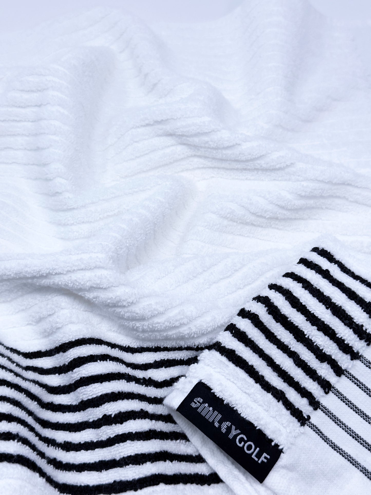 PLAYERS COTTON TERRY SQUARE GOLF TOWEL WITH BLACK STRIPES (97% Pure Cotton)