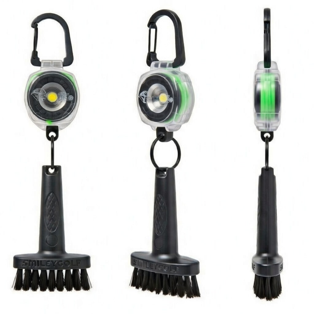 Mini Golf Brush with Clear Retractable Carabiner Keychain Clip and Color Kevlar Cord (green cord)