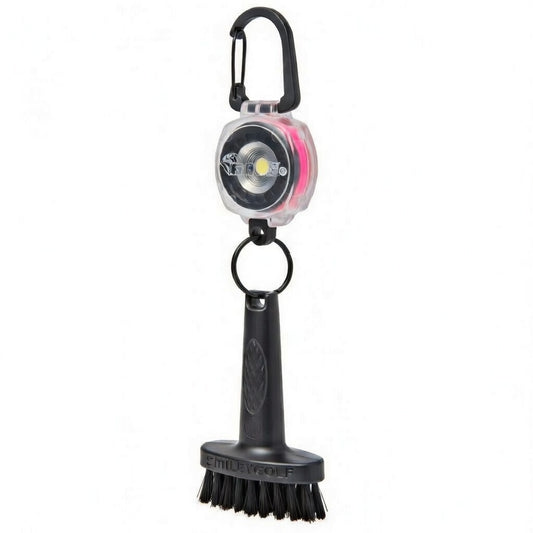 Mini Golf Brush with Clear Retractable Carabiner Keychain Clip and Color Kevlar Cord (pink cord)