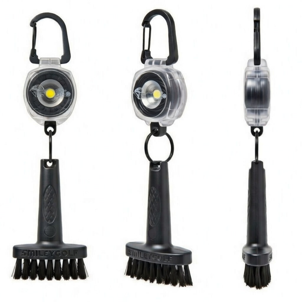 Mini Golf Brush with Clear Retractable Carabiner Keychain Clip and Color Kevlar Cord (black cord)