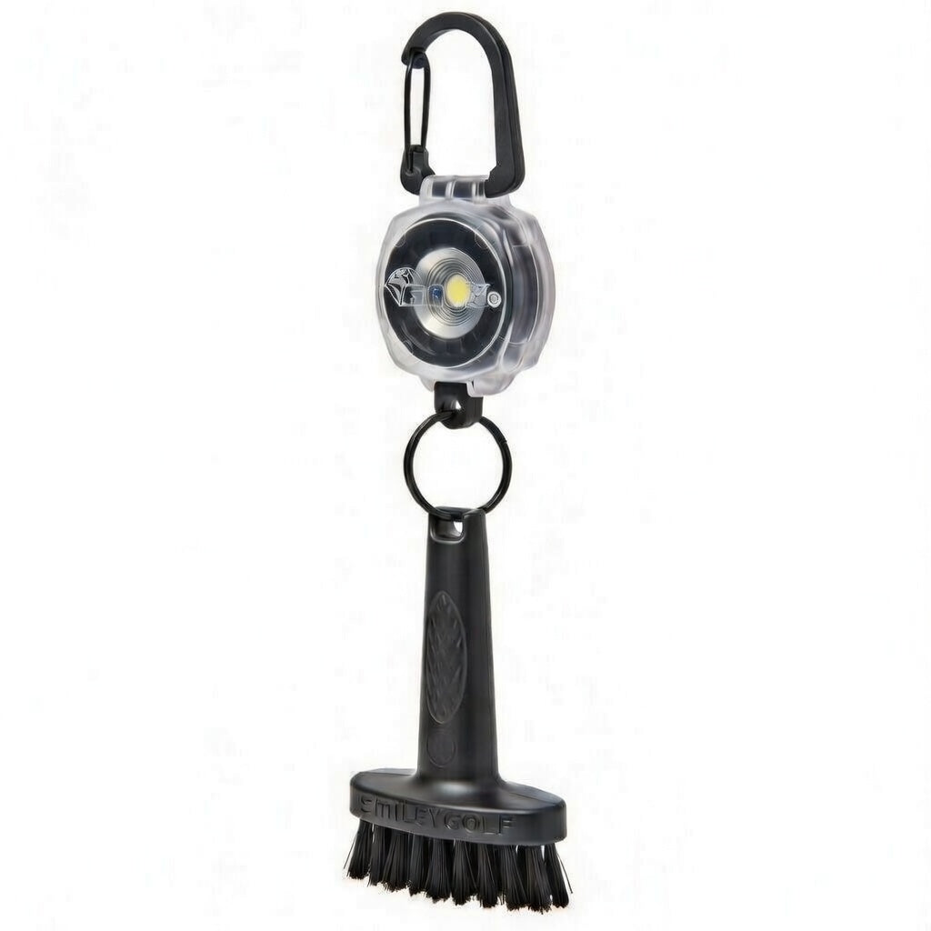 Mini Golf Brush with Clear Retractable Carabiner Keychain Clip and Color Kevlar Cord (black cord)