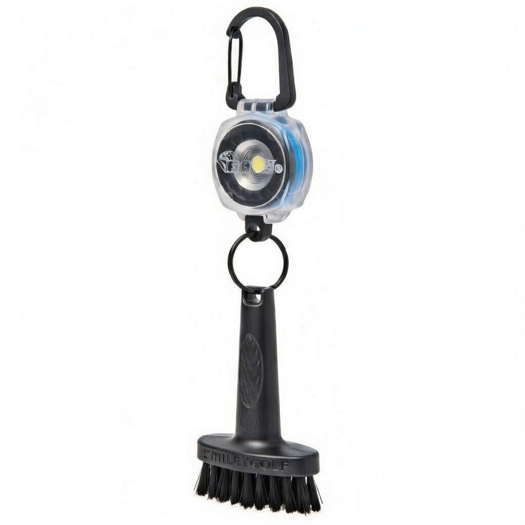 Mini Golf Brush with Clear Retractable Carabiner Keychain Clip and Color Kevlar Cord (blue cord)
