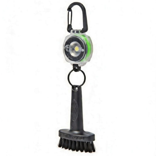 Mini Golf Brush with Clear Retractable Carabiner Keychain Clip and Color Kevlar Cord (green cord)
