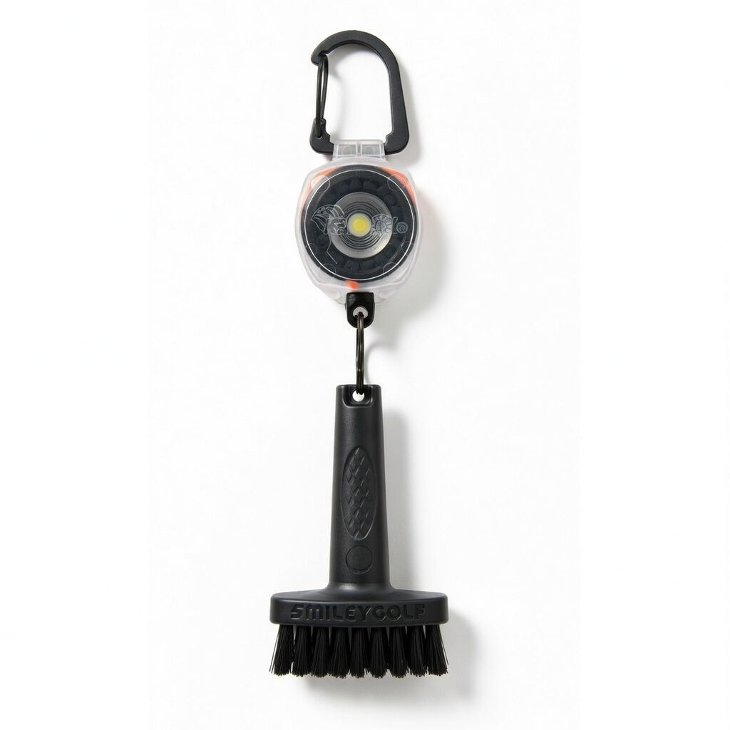 Mini Golf Brush with Clear Retractable Carabiner Keychain Clip and Color Kevlar Cord (orange cord)