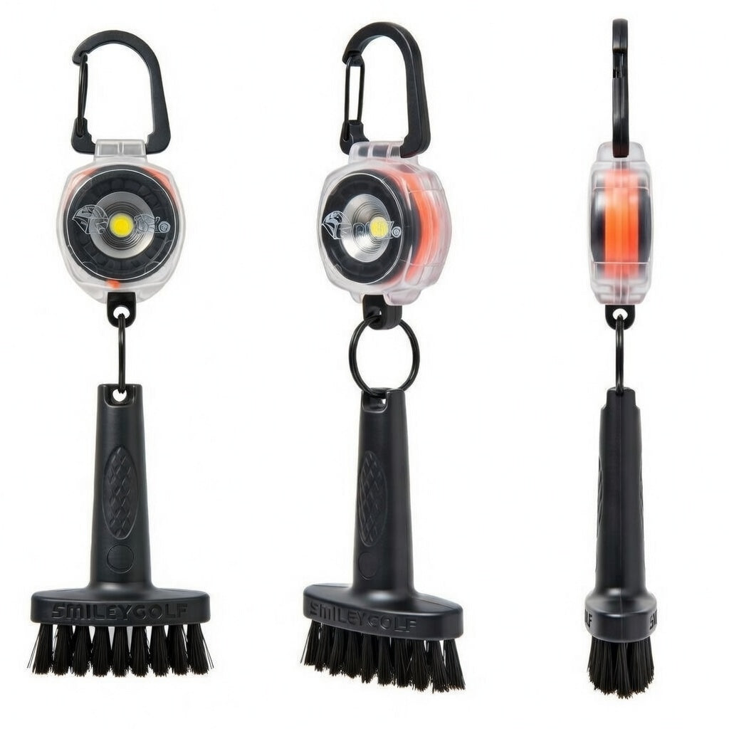Mini Golf Brush with Clear Retractable Carabiner Keychain Clip and Color Kevlar Cord (orange cord)
