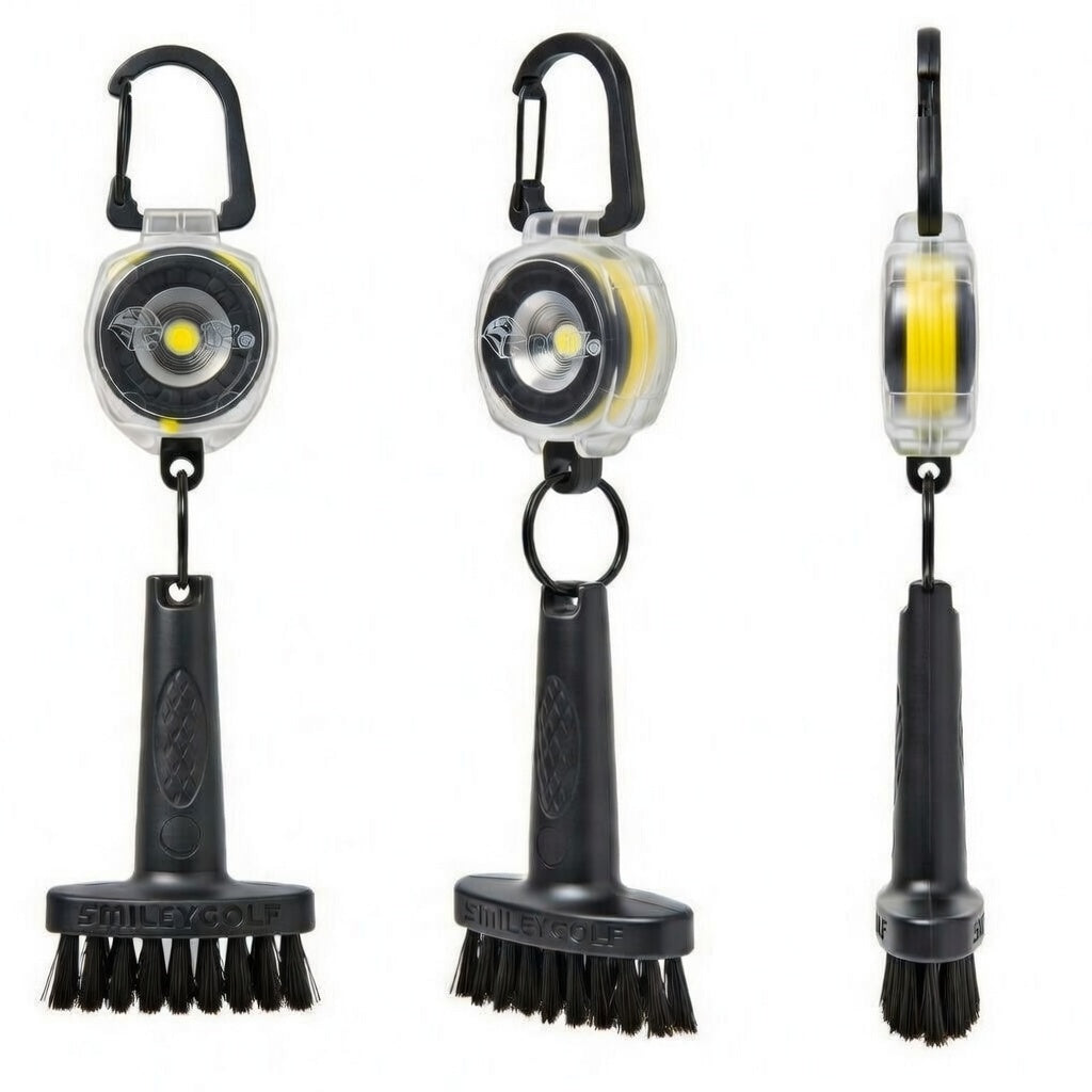 Mini Golf Brush with Clear Retractable Carabiner Keychain Clip and Color Kevlar Cord (yellow cord)