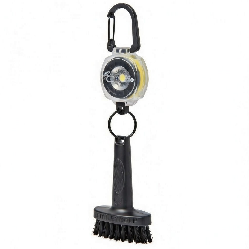 Mini Golf Brush with Clear Retractable Carabiner Keychain Clip and Color Kevlar Cord (yellow cord)
