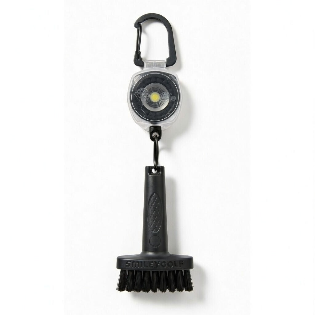 Mini Golf Brush with Clear Retractable Carabiner Keychain Clip and Color Kevlar Cord (black cord)